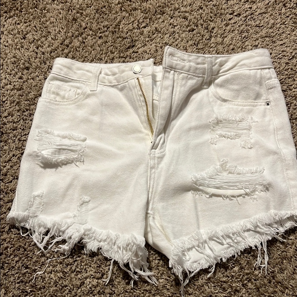 SHEIN White Frayed Jean Shorts